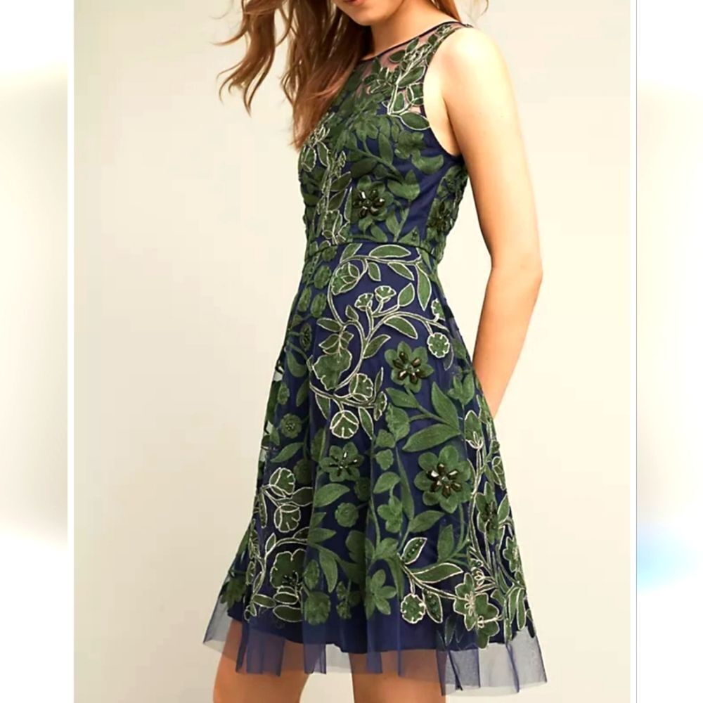 Anthropologie Pankaj & Nidhi Embroidered Fern Dress Size 6 New